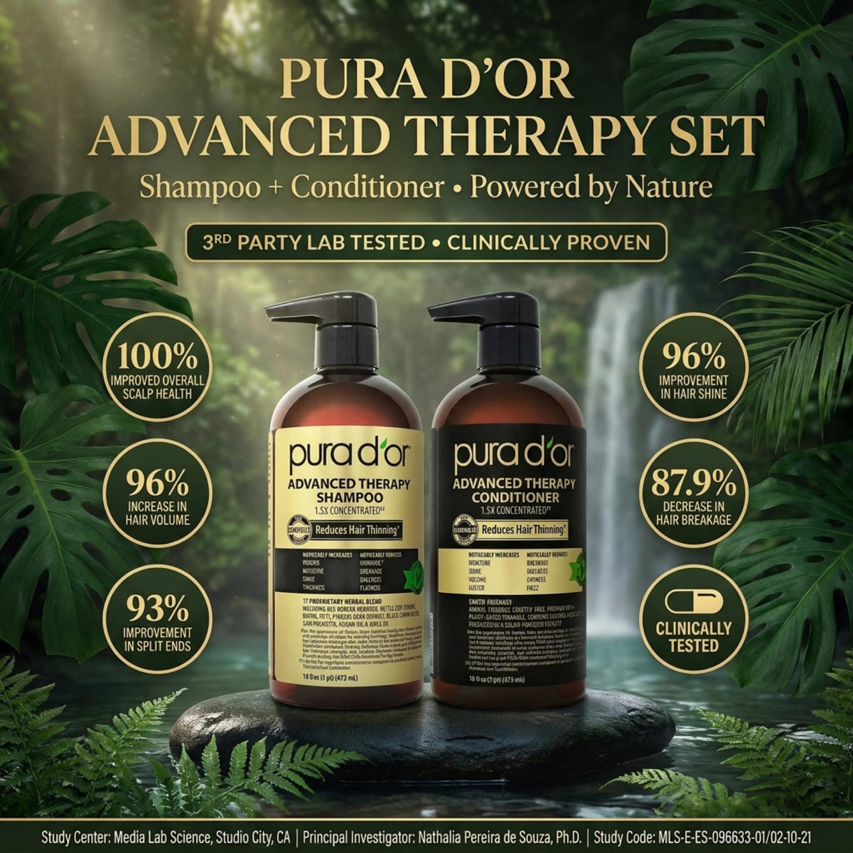 PURA D'OR Gold Label Anti-Thinning Biotin Shampoo & Conditioner, 16oz x2