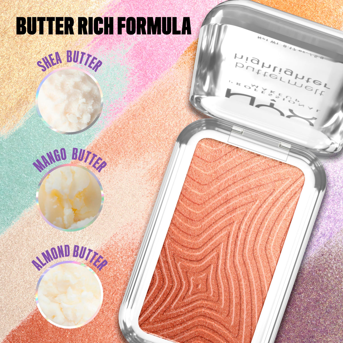 NYX PROFESSIONAL MAKEUP Buttermelt Highlighter, Powder Highlighter Makeup, With Up to 12H Wear and High Impact Glow - 05 Bright and Butta (Light Champagne)