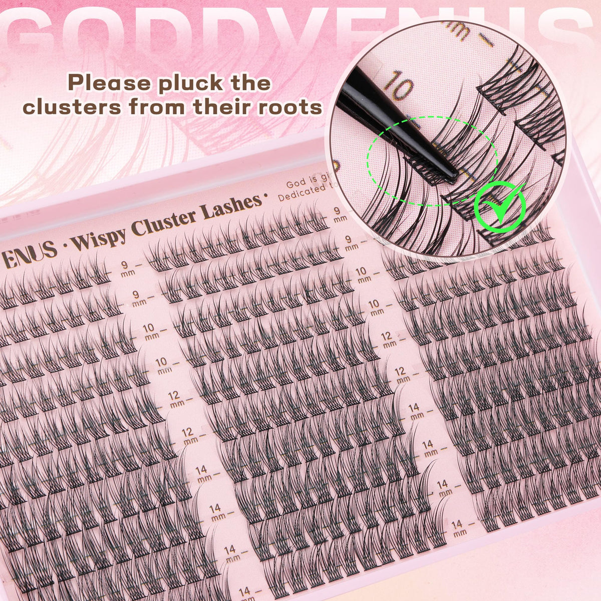 Goddvenus Lash Clusters Kit Wispy Eyelash Clusters Lashes Natural DIY Lash Extension Kit 10-16mm Cluster Eyelash Extensions Kit 300pcs C Curl Individual Lashes Cluster Eyelash (No Tweezers)