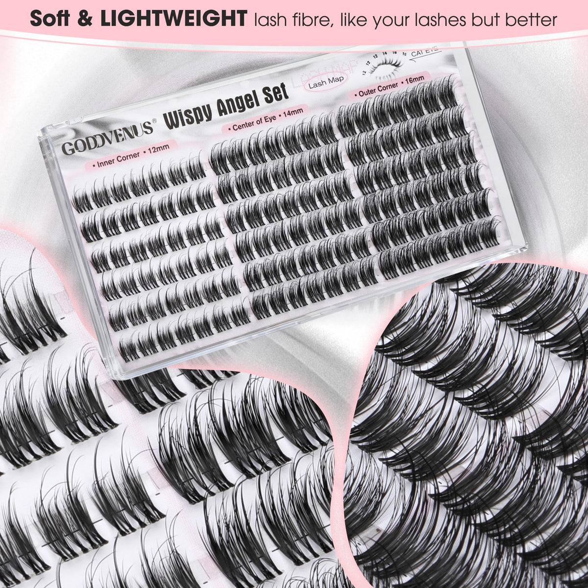 Goddvenus Lash Clusters Kit Wispy Eyelash Clusters Lashes Natural DIY Lash Extension Kit 10-16mm Cluster Eyelash Extensions Kit 300pcs C Curl Individual Lashes Cluster Eyelash (No Tweezers)