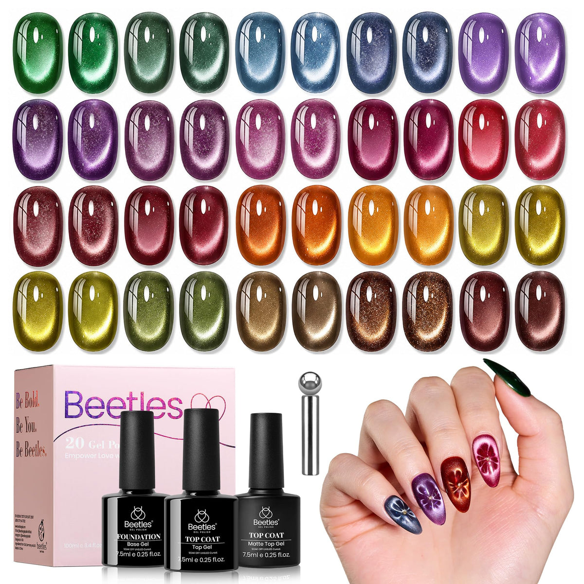 Beetles Gel Nail Polish Set, 63 PCS 55 Colors Gel Polish Kit with Base Coat
