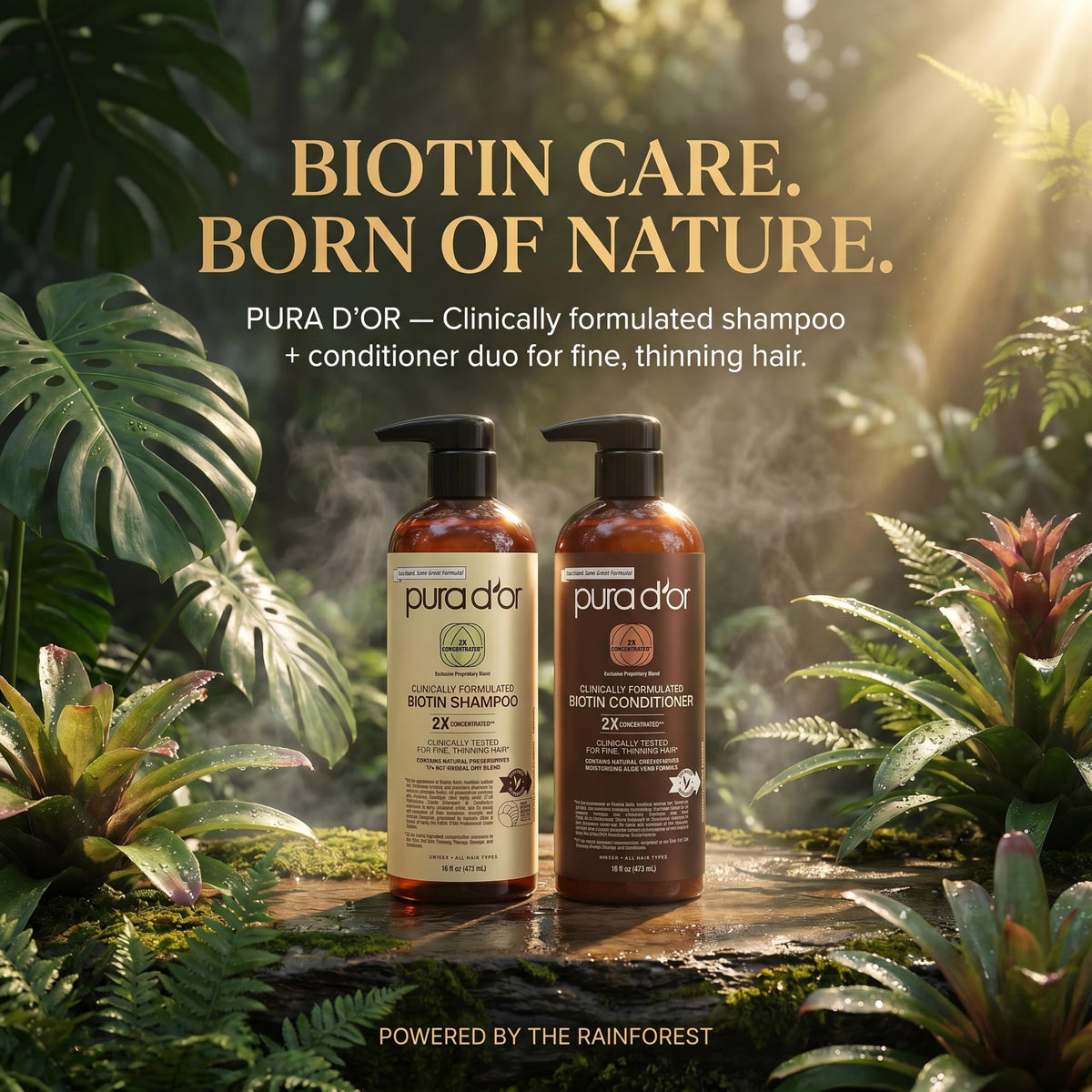 PURA D'OR Gold Label Anti-Thinning Biotin Shampoo & Conditioner, 16oz x2
