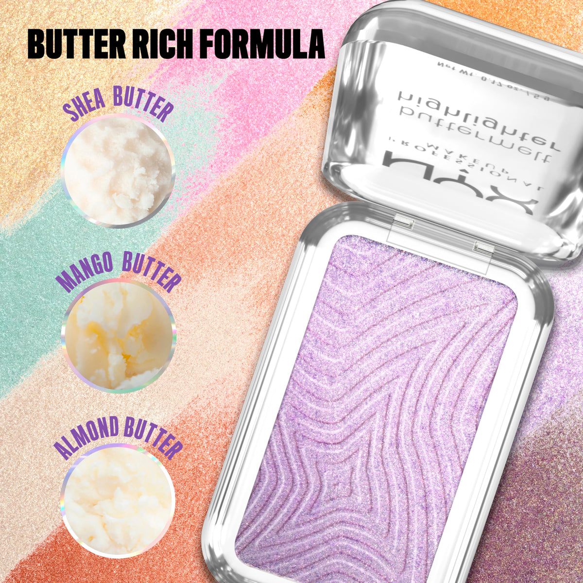NYX PROFESSIONAL MAKEUP Buttermelt Highlighter, Powder Highlighter Makeup, With Up to 12H Wear and High Impact Glow - 05 Bright and Butta (Light Champagne)
