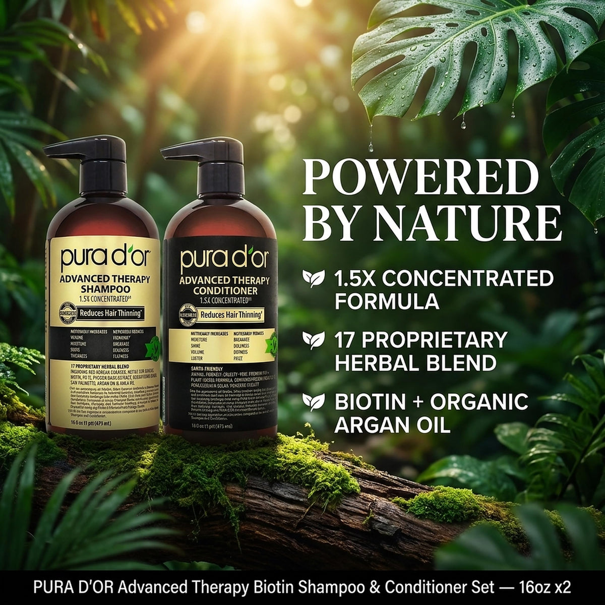 PURA D'OR Gold Label Anti-Thinning Biotin Shampoo & Conditioner, 16oz x2