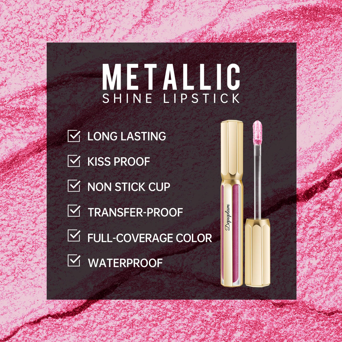 Depuplum Purple Lipsticks for Women Metallic Glitter Lipstick Long Lasting