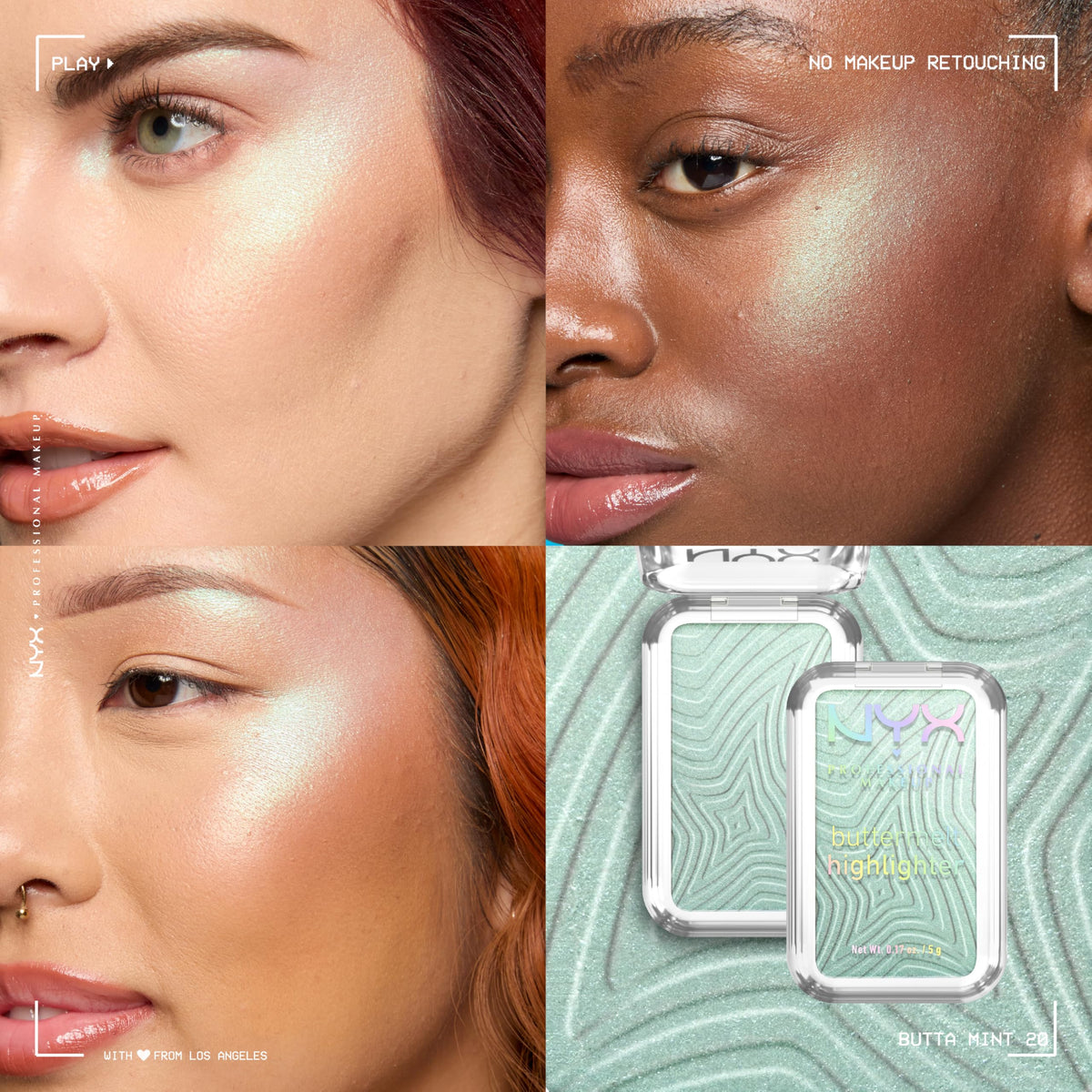 NYX PROFESSIONAL MAKEUP Buttermelt Highlighter, Powder Highlighter Makeup, With Up to 12H Wear and High Impact Glow - 05 Bright and Butta (Light Champagne)