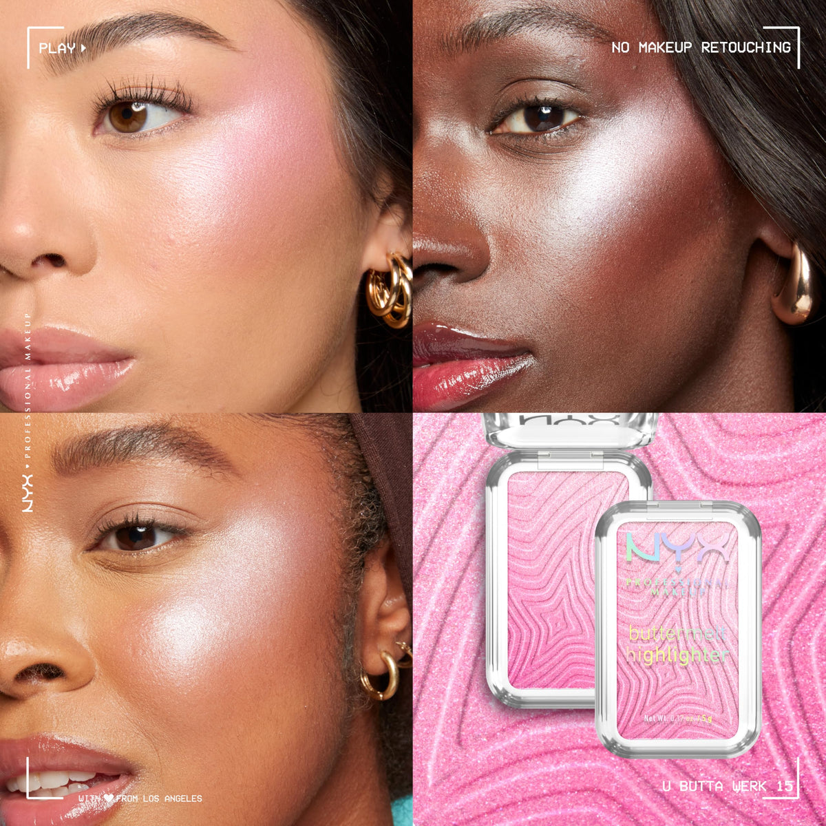NYX PROFESSIONAL MAKEUP Buttermelt Highlighter, Powder Highlighter Makeup, With Up to 12H Wear and High Impact Glow - 05 Bright and Butta (Light Champagne)
