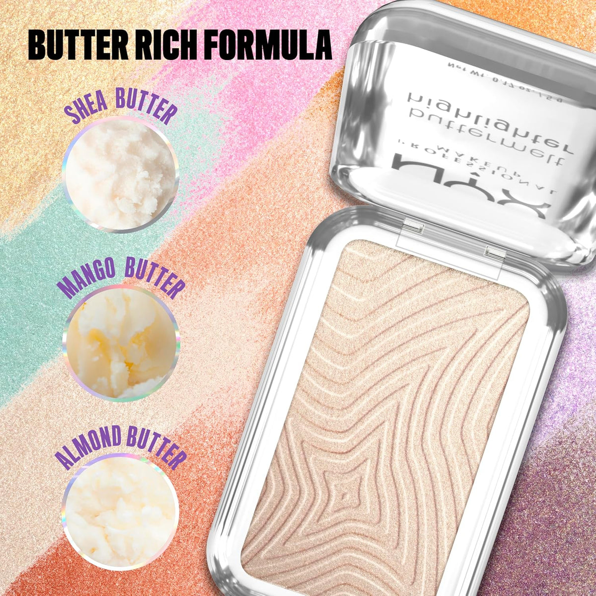 NYX PROFESSIONAL MAKEUP Buttermelt Highlighter, Powder Highlighter Makeup, With Up to 12H Wear and High Impact Glow - 05 Bright and Butta (Light Champagne)