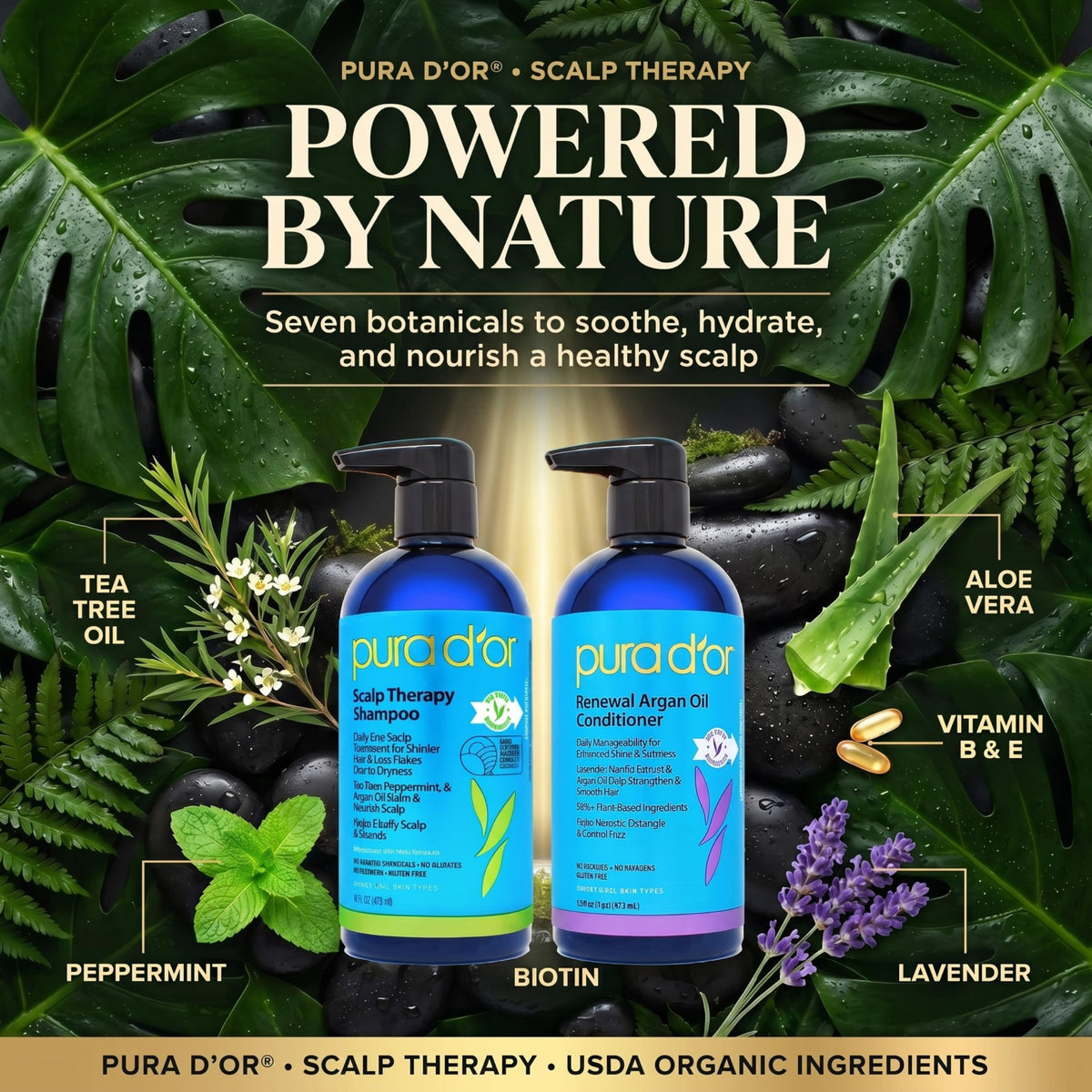 PURA D'OR Gold Label Anti-Thinning Biotin Shampoo & Conditioner, 16oz x2