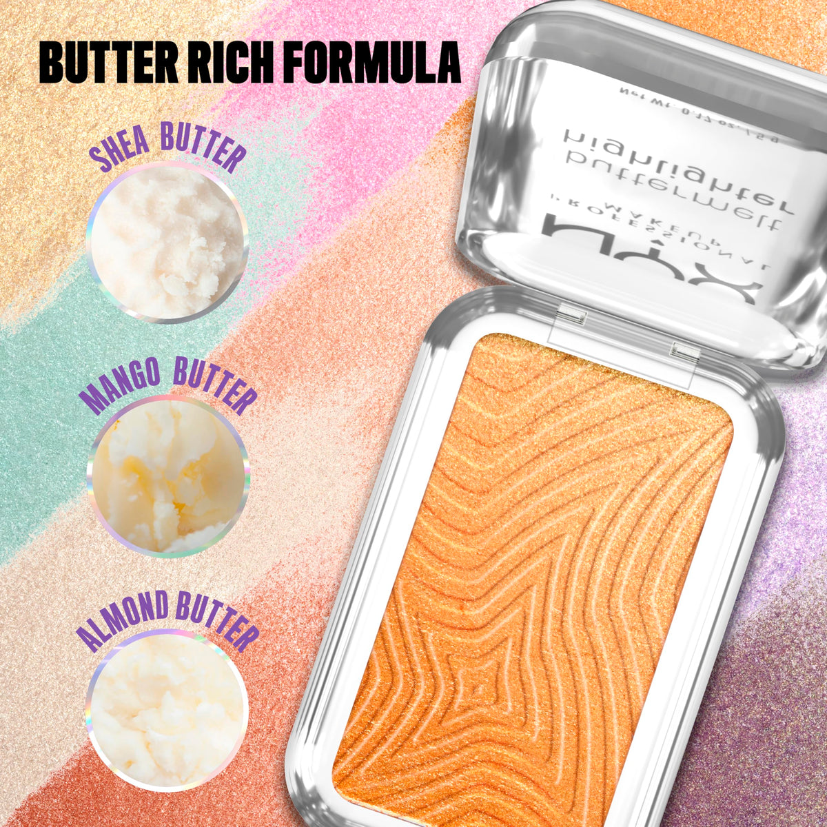 NYX PROFESSIONAL MAKEUP Buttermelt Highlighter, Powder Highlighter Makeup, With Up to 12H Wear and High Impact Glow - 05 Bright and Butta (Light Champagne)