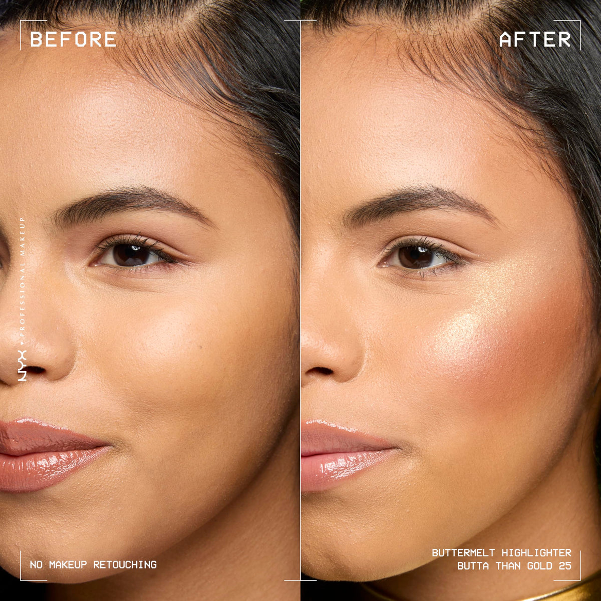 NYX PROFESSIONAL MAKEUP Buttermelt Highlighter, Powder Highlighter Makeup, With Up to 12H Wear and High Impact Glow - 05 Bright and Butta (Light Champagne)