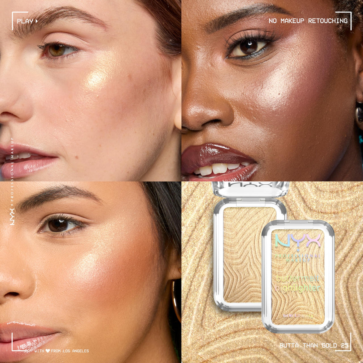 NYX PROFESSIONAL MAKEUP Buttermelt Highlighter, Powder Highlighter Makeup, With Up to 12H Wear and High Impact Glow - 05 Bright and Butta (Light Champagne)