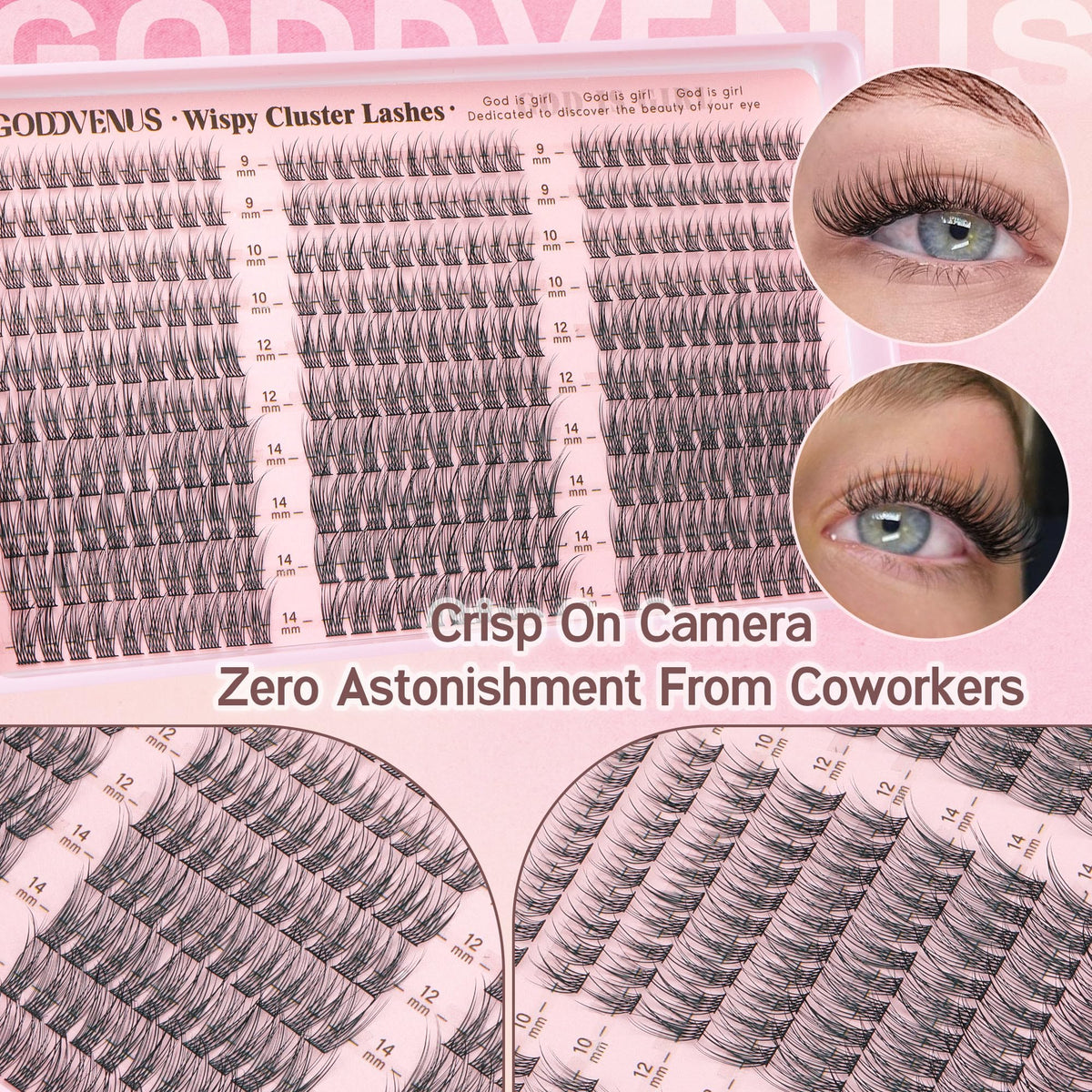 Goddvenus Lash Clusters Kit Wispy Eyelash Clusters Lashes Natural DIY Lash Extension Kit 10-16mm Cluster Eyelash Extensions Kit 300pcs C Curl Individual Lashes Cluster Eyelash (No Tweezers)