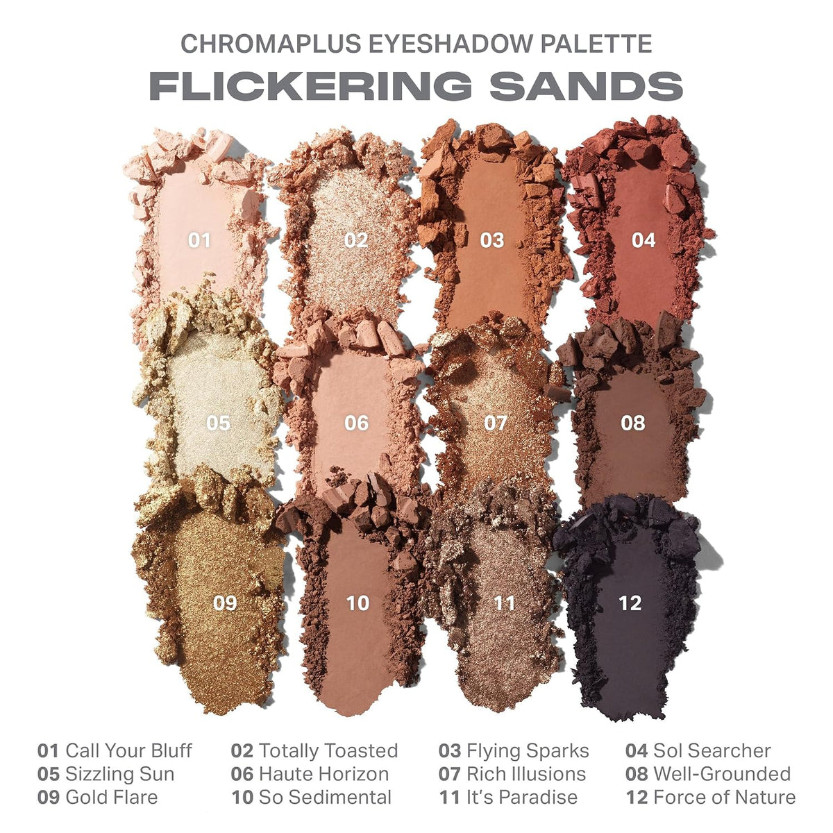 Morphe ChromaPlus 12-Pan Eyeshadow Palette - High Pigment Eye Makeup with Shimmer, Matte & Metallic Eye Shadow - Neutral Eyeshadow Makeup Collection for All-Day Wear - Flickering Sands (0.52 oz)