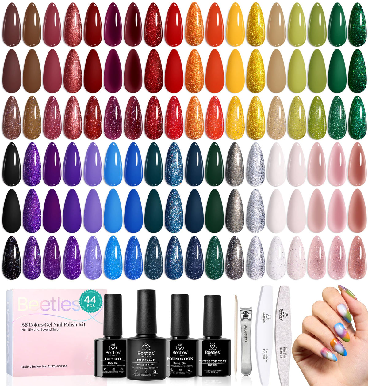 Beetles Fall Gel Nail Polish Set, 23Pcs Brown Burgundy Red Nude Pink