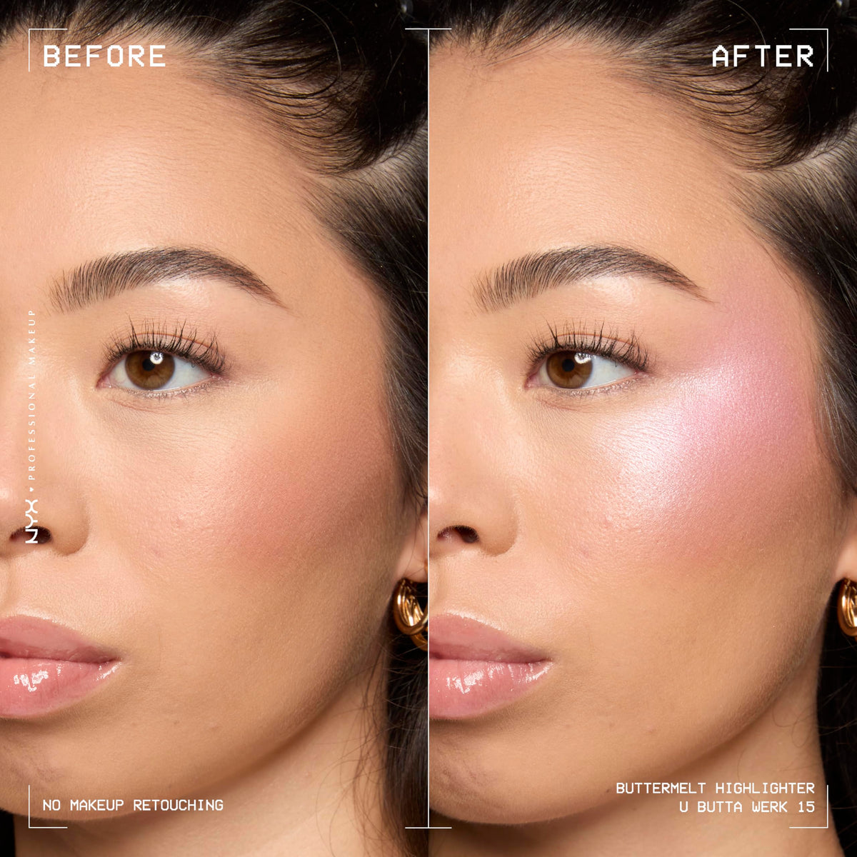 NYX PROFESSIONAL MAKEUP Buttermelt Highlighter, Powder Highlighter Makeup, With Up to 12H Wear and High Impact Glow - 05 Bright and Butta (Light Champagne)