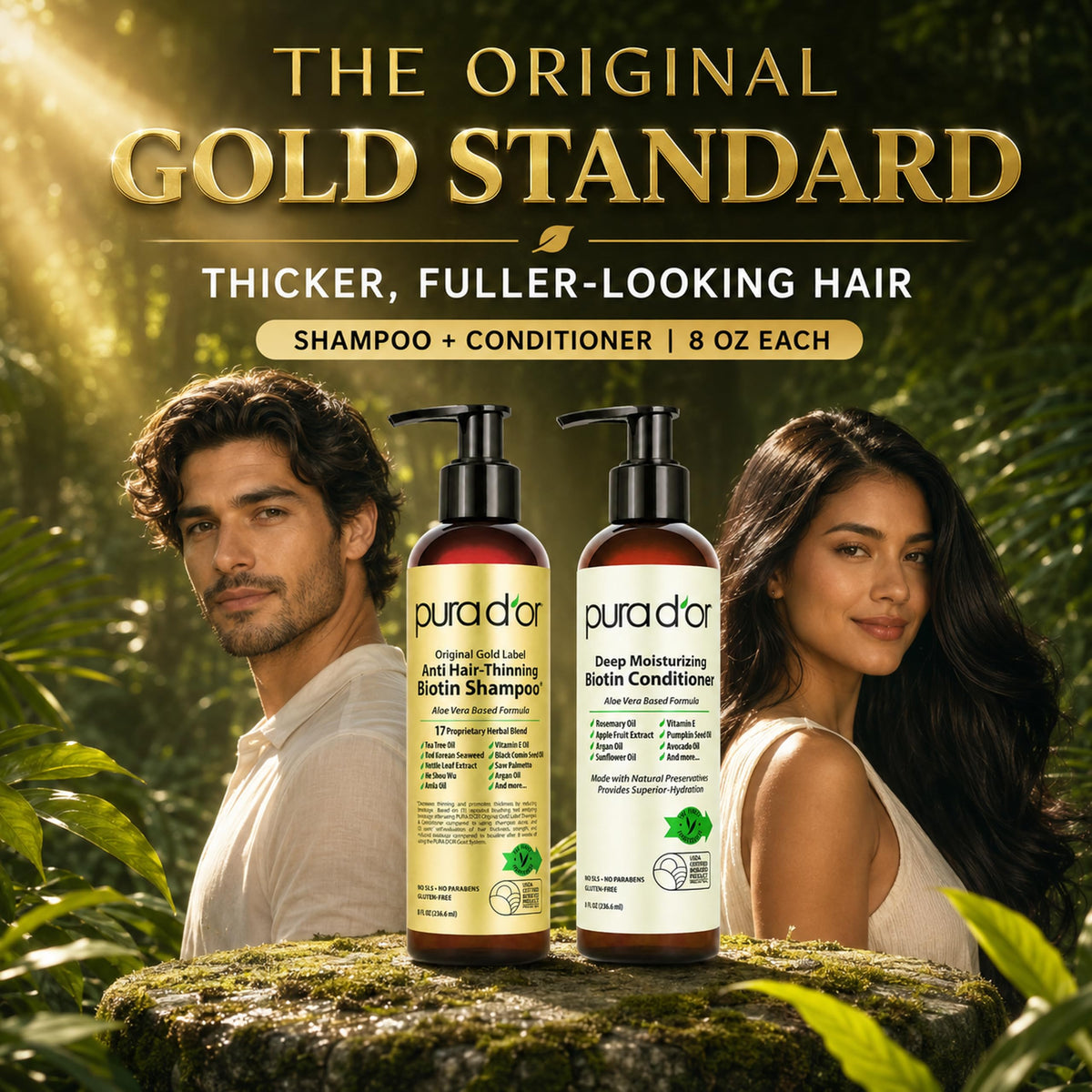 PURA D'OR Gold Label Anti-Thinning Biotin Shampoo & Conditioner, 16oz x2