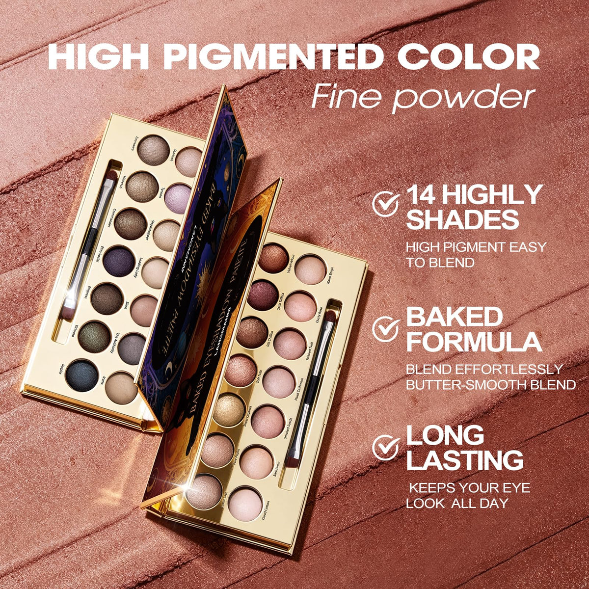 14-Color Baked Eyeshadow Palette, Matte & Shimmer, Nocturnal Nebula