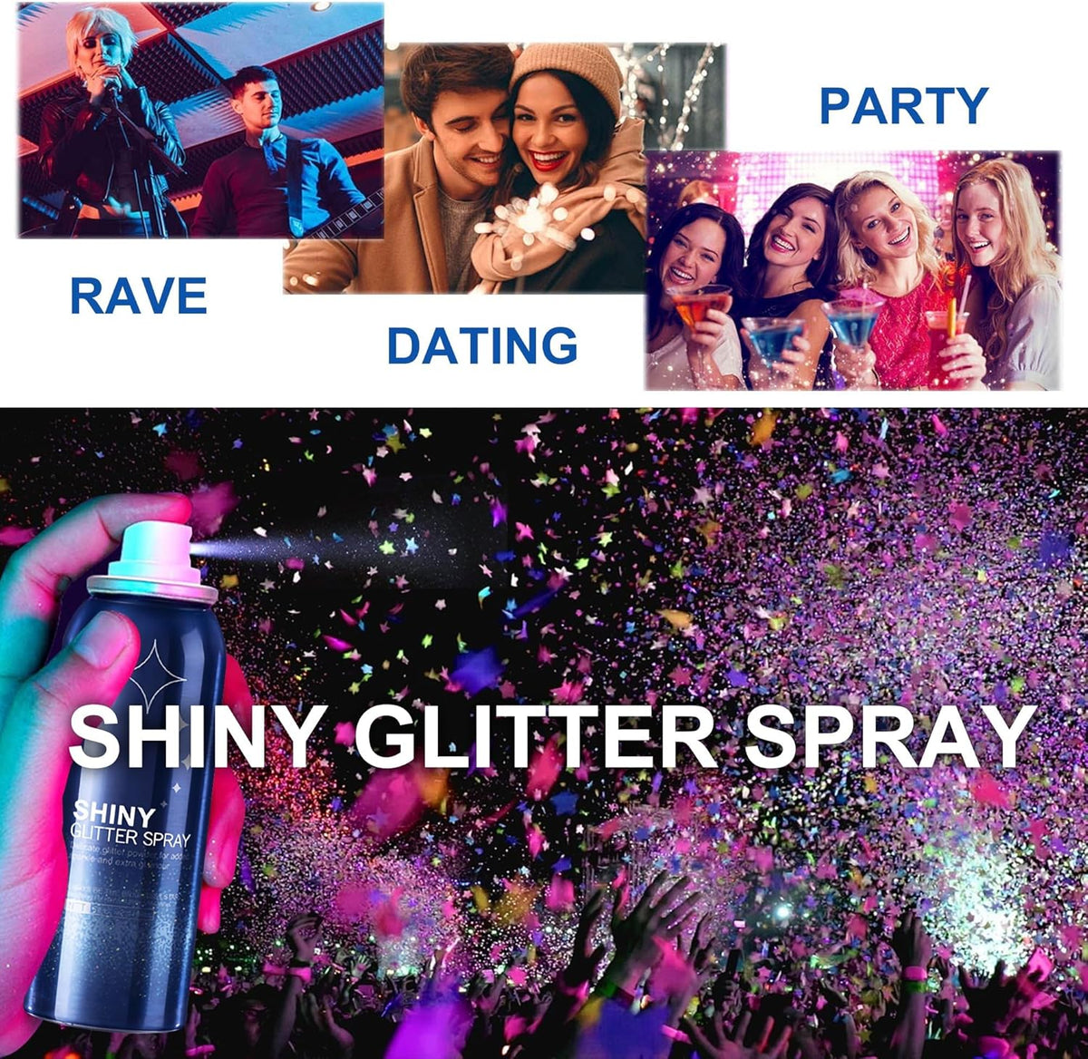 HANYWIL Body Glitter, Glitter Spray for Hair and Body, Spray, Hairspray Clothes, Long-Lasting Shimmer Suitable Stage, Festival Rave Makeup Prom 2.11 Fl Oz