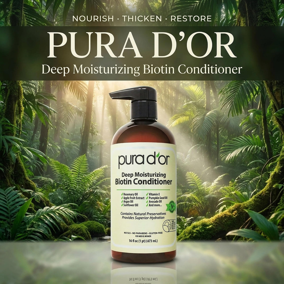 PURA D'OR Gold Label Anti-Thinning Biotin Shampoo & Conditioner, 16oz x2