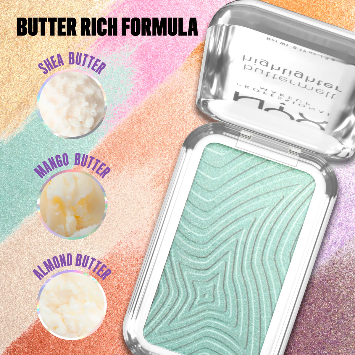 NYX PROFESSIONAL MAKEUP Buttermelt Highlighter, Powder Highlighter Makeup, With Up to 12H Wear and High Impact Glow - 05 Bright and Butta (Light Champagne)