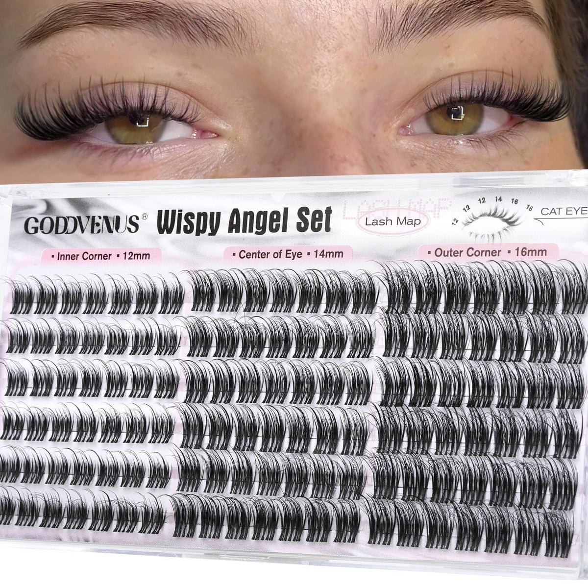 Goddvenus Lash Clusters Kit Wispy Eyelash Clusters Lashes Natural DIY Lash Extension Kit 10-16mm Cluster Eyelash Extensions Kit 300pcs C Curl Individual Lashes Cluster Eyelash (No Tweezers)