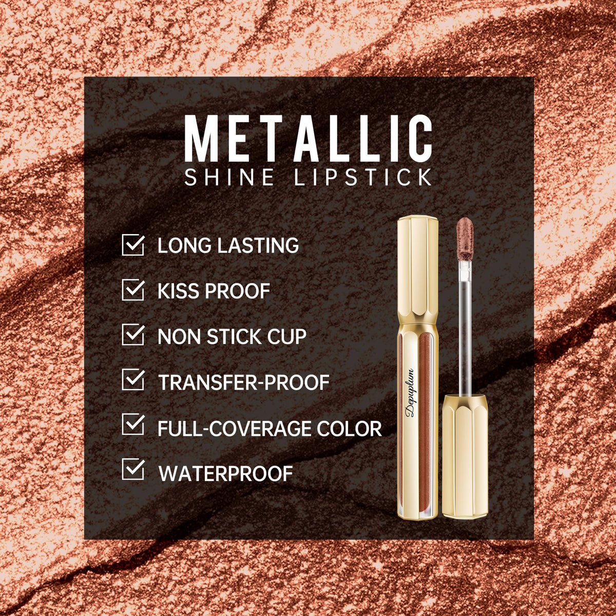 Depuplum Purple Lipsticks for Women Metallic Glitter Lipstick Long Lasting