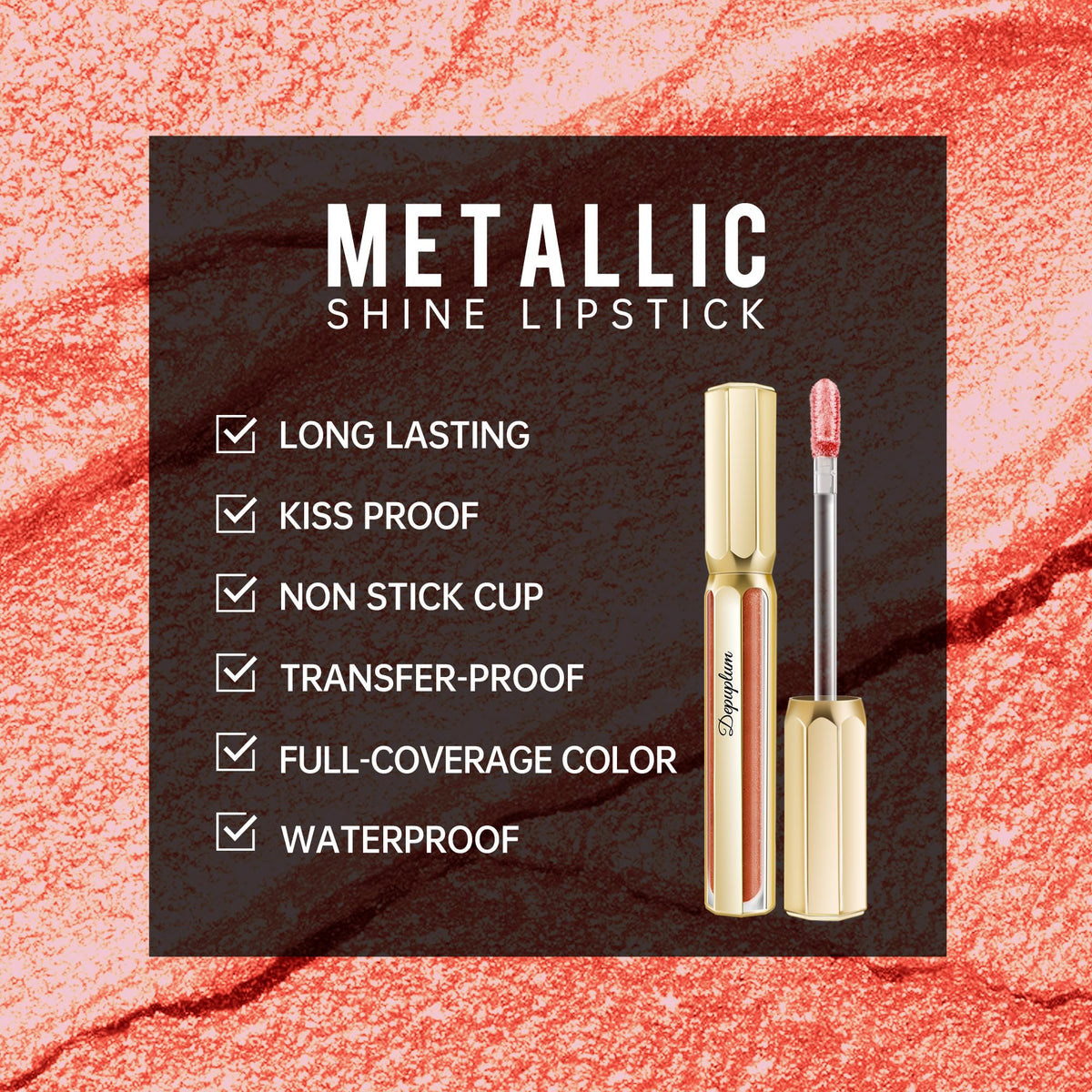 Depuplum Purple Lipsticks for Women Metallic Glitter Lipstick Long Lasting